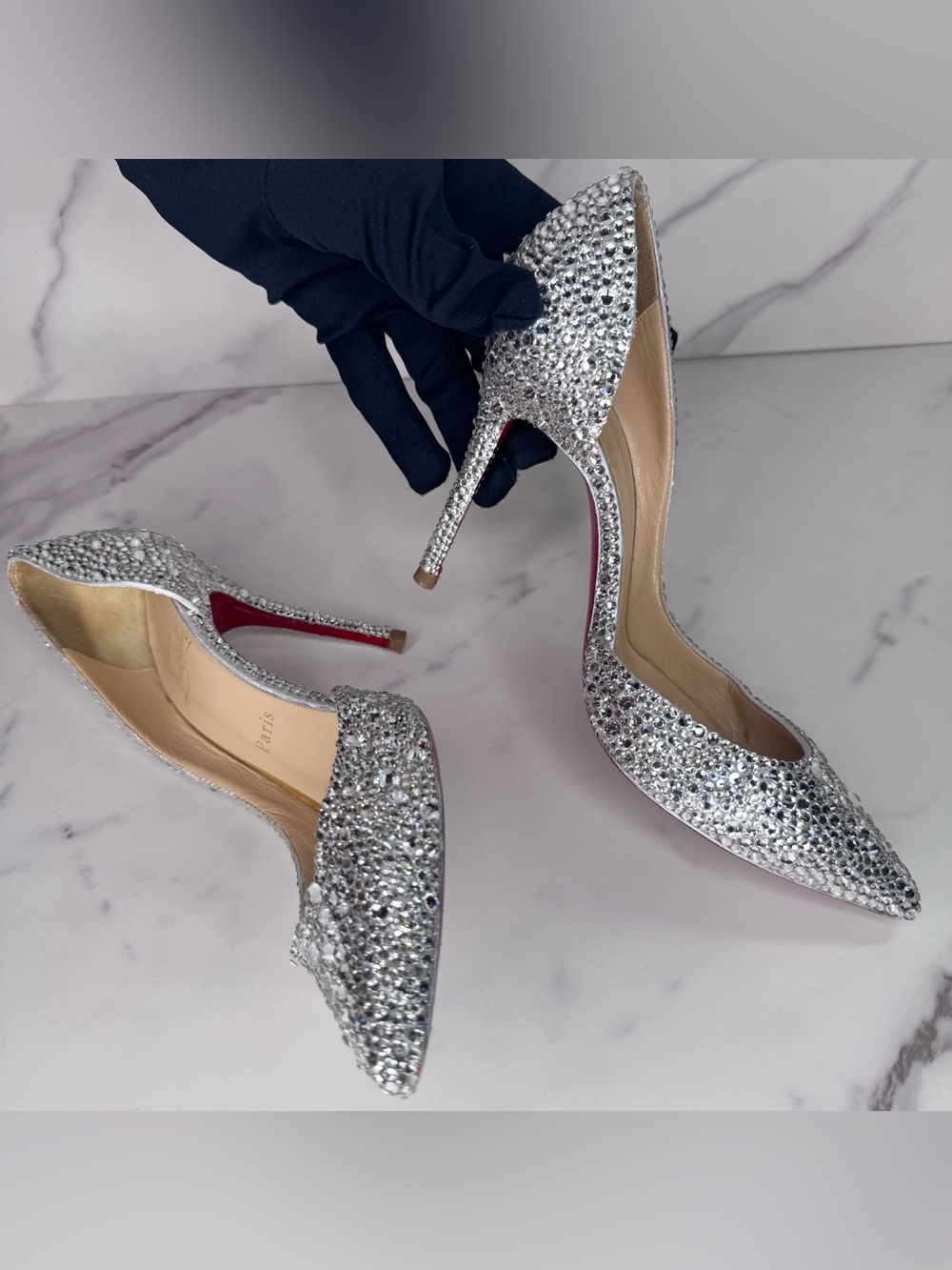 Christian Louboutin Iriza Silver Strass Crystal Heels Size 36.5 / 6.5 - Picture 6 of 16